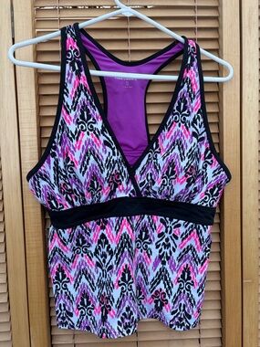 Free Country Pink Purple Black Patterned Women's Swim Bikini Tankini Top